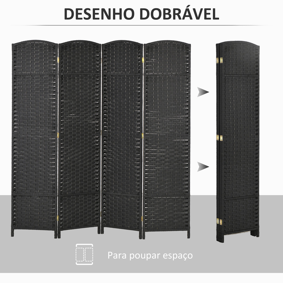 Biombo de 4 Painéis Separador de Ambientes Dobrável 160x170 cm Biombo Separador de Ambientes para Sala de Estar Dormitório Escritório Preto — foto 5