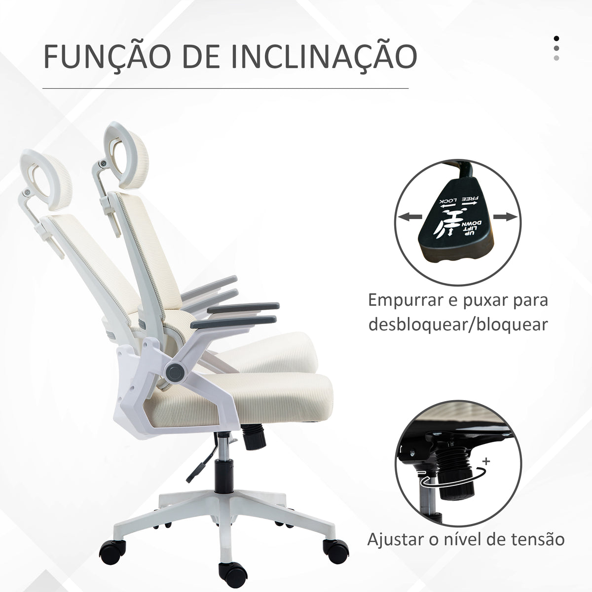 Cadeira de Escritório de Malha Cadeira de Escritório Giratória com Altura e Apoio para a Cabeça Ajustáveis e Apoio para os Braços Estilo Moderno Carga 120 kg para Estúdio 58x61x102-119 cm Bege — foto 5