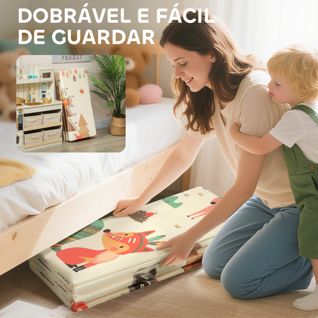 Tapete de Atividades para Bebé Acolchoado Dobrável e Reversível 196x176x1,5 cm Tapete de Brincar para Bebé XPE Dupla Face Impermeável Multicolor - Modelo 1 — foto 7