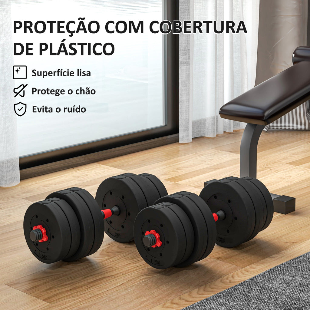 Conjunto de Halteres de 30 kg 2 em 1 com Barras de Conexão e Barra de Extensão Treinamento de Força e Levantamento de Pesos para Casa Escritório Ginásio Preto — foto 7