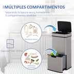 Balde de Lixo 72 L com Abertura Automática Balde de Lixo de Aço Inoxidável e Reciclagem para Cozinha 42x30x81 cm Prata — foto 5