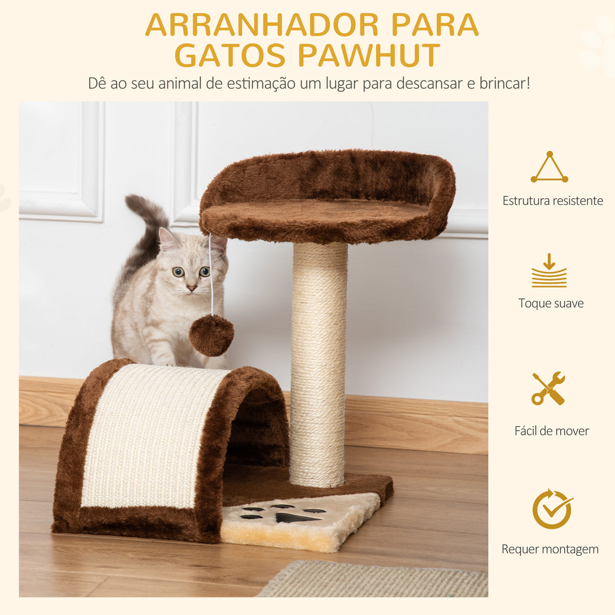 Árvore Arranhador para Gatos Pequena Altura 46 cm de 2 Níveis com Poste e Tapete de Arranhar Cama e Bola Suspensa 35,5x37x46 cm Marrom — foto 4