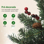 Árvore de Natal Slim 230 cm Árvore de Natal Artificial com Luzes LED Branco Quente 8 Modos de Iluminação 761 Ramos com Purpurina Prateada Pinhas Bagas e Suporte Metálico Verde — foto 6