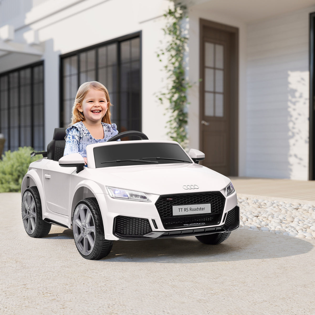Carro Elétrico Audi TT para Crianças acima de 3 Anos com Controlo Remoto Música e Luzes Bateria 12V Abertura da Porta 102x60x44 cm Branco — foto 2