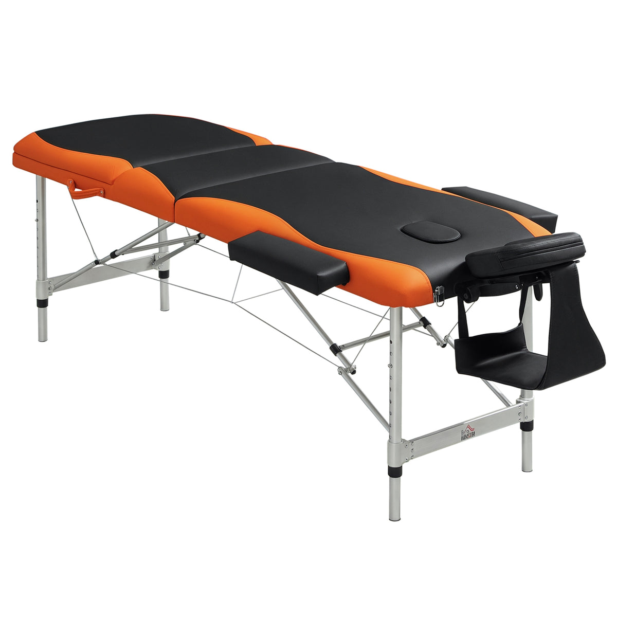 Marquesa de Massagem Dobrável e Portátil com Altura Ajustável Apoio para a Cabeça e Apoio para os Braços 210x81x62-85 cm Laranja e Preto — foto 1