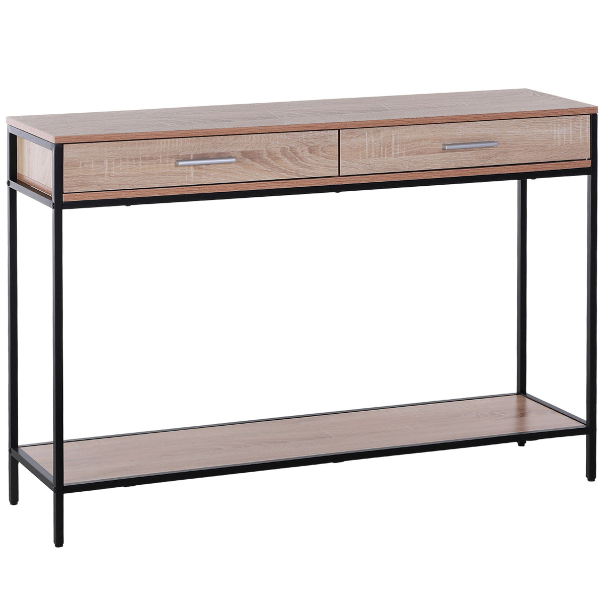 Mesa Tipo Consola Estreita Consola de Estilo Industrial com 2 Gavetas e Prateleira Inferior para Entrada Corredor Escritório 120x30x81,5cm Carvalho e Preto — foto 1