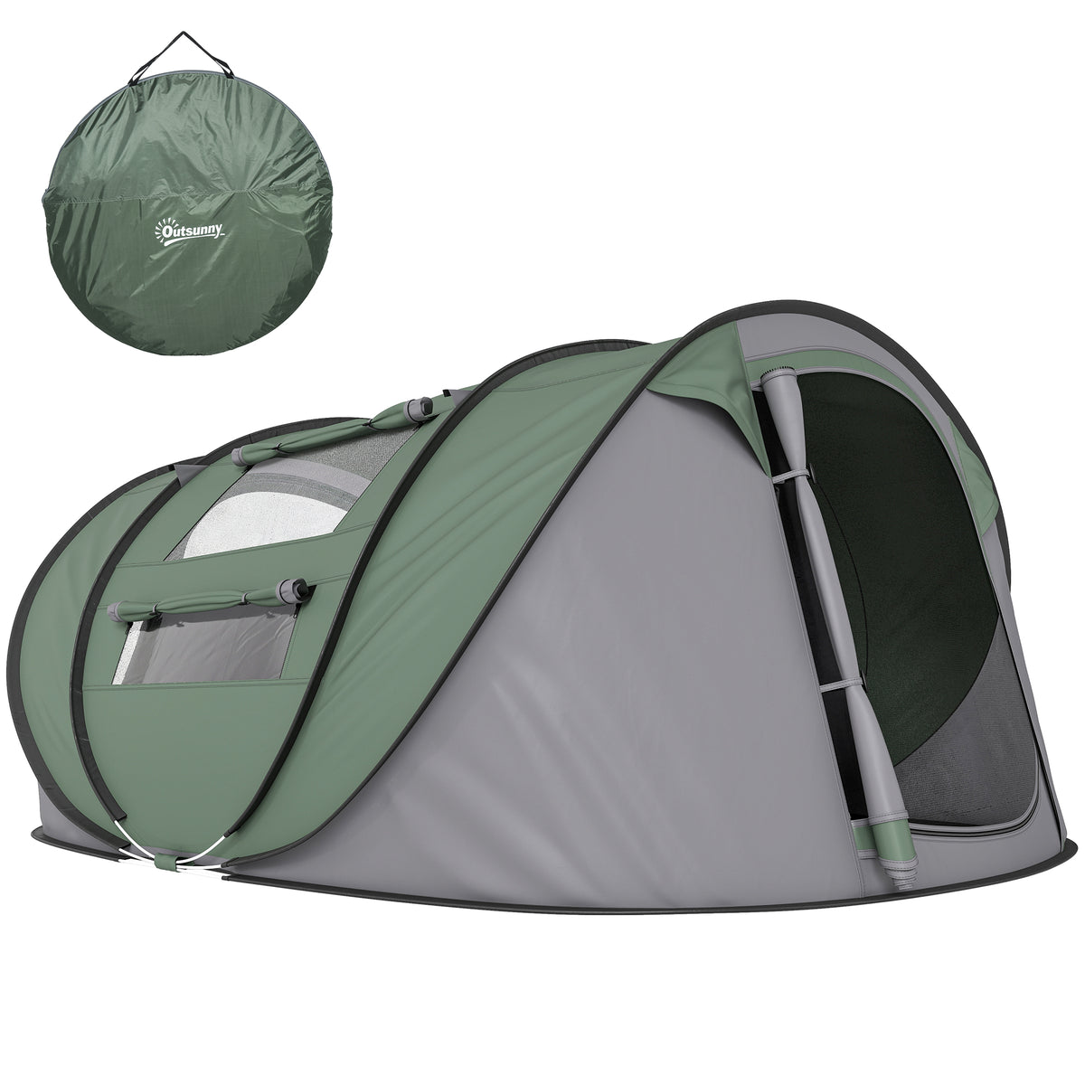 Tenda de Campismo Pop-up para 2-3 Pessoas Tenda de Campismo Instantânea com Janelas Bolsos e Bolsa de Transporte Impermeável Anti-UV 263,5x220x123 cm Verde e Cinzento — foto 1