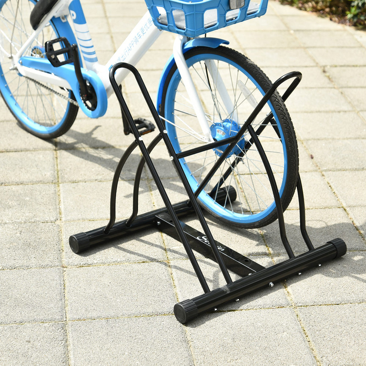 Suporte de estacionamento para 2 bicicletas Garagem Interior Exterior Estável Fácil de montar Portátil Anti-Slip Pad Tubo de aço 60x54x57cm Preto — foto 7