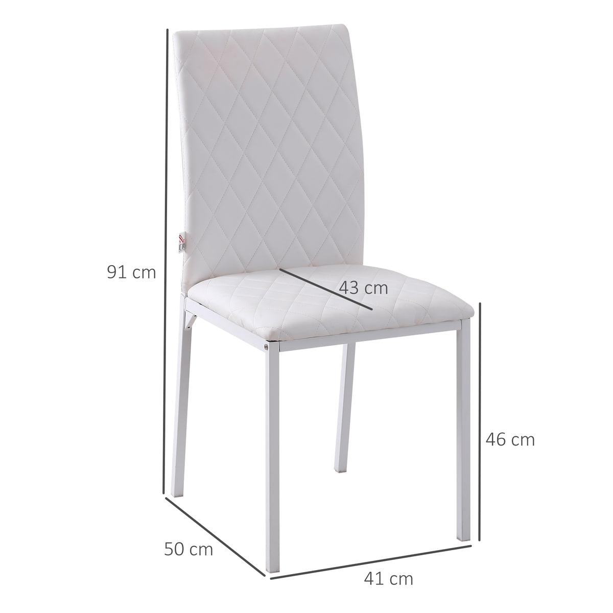 Conjunto de 4 Cadeiras de Sala de Jantar Estofadas com Pés de Metal Cadeiras Modernas para Cozinha Carga Máxima 41x50x91cm Branco — foto 3
