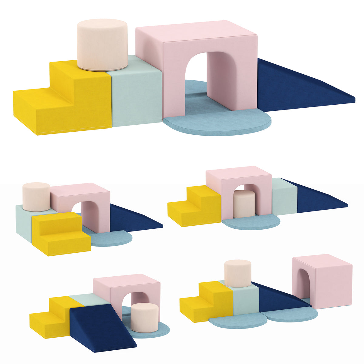 Conjunto de 8 Blocos de Espuma para Crianças Blocos de Psicomotricidade com Capas de Veludo Laváveis Conjunto de Escalada Interior para Escalar e Rastejar Multicor — foto 1