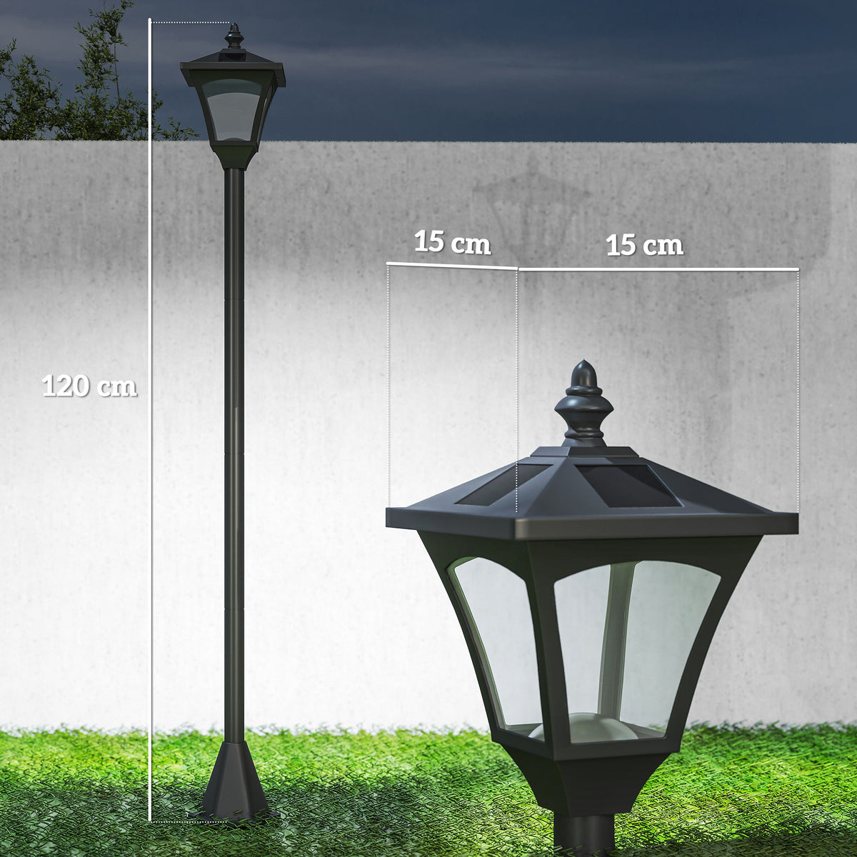 Candeeiro Solar de Jardim com Proteção IP44 Luzes LED para Exterior Pátio Varanda 15x15x120 cm Preto — foto 3