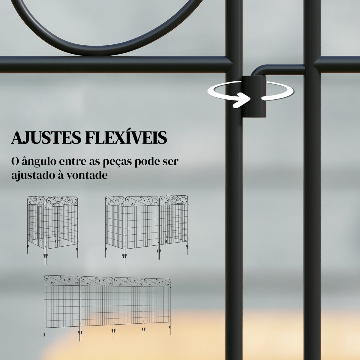 Cercas de Jardim de 4 Painéis 88x110 cm Cercas de Jardim Metálicas Cercas Decorativas com Ângulo Ajustável para Pátio Terraço Preto — foto 5