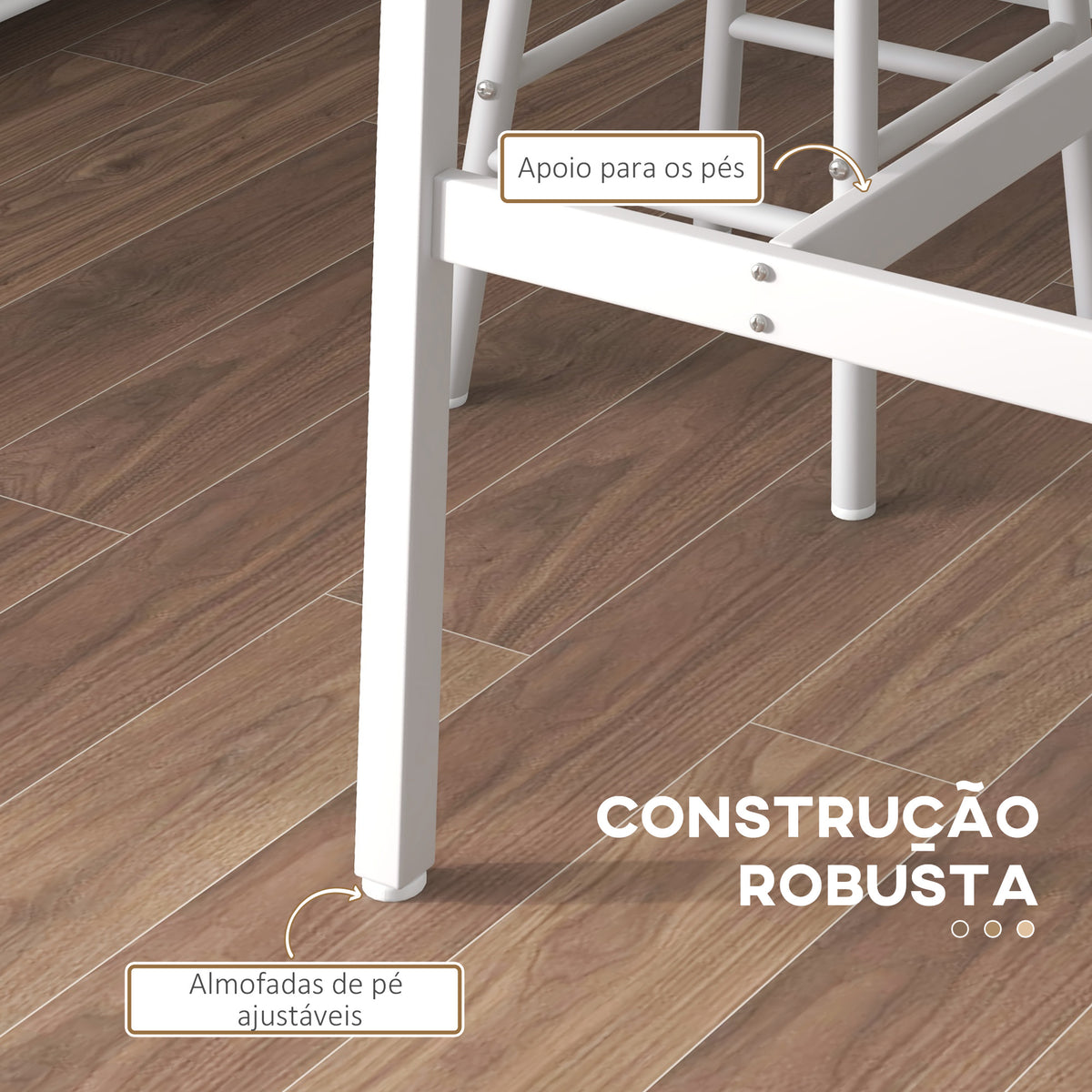 Conjunto de Mesa Alta de Bar com 2 Bancos Mesa Alta de Cozinha com Bancos Estrutura em Aço Mesa Alta Estilo Industrial para Sala de Jantar Natural e Branco — foto 6