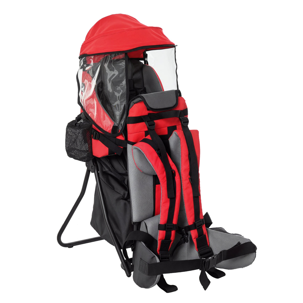 Mochila Porta Bebés Dobrável Mochila Porta Bebés Ergonómica com Capa Impermeável Base de Suporte e Múltiplos Bolsos para 6-36 Meses Carga Máxima 15kg 38x77x87,5cm Vermelho — foto 1