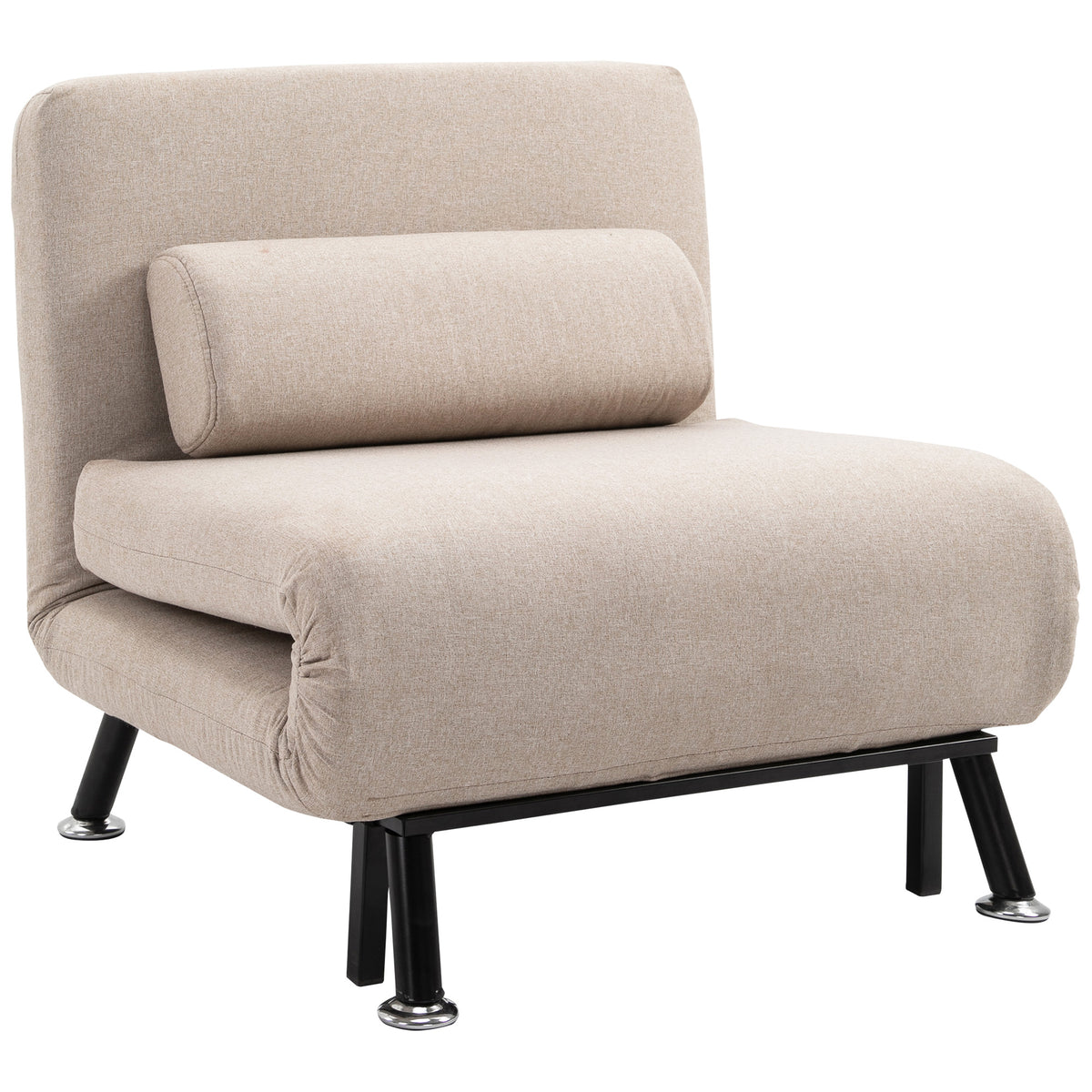 Sofá Cama Individual Sofá Cama Dobrável Estofado em Linho com Encosto Ajustável em 5 Níveis e Almofada Acolchoada para Escritório Dormitório Sala de Estar 75x70x75 cm Bege — foto 1
