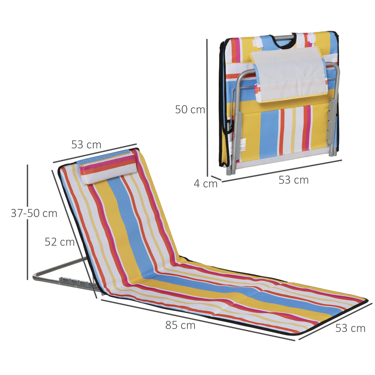 Conjunto de 2 Esteiras de Praia Dobráveis 124x53x50cm com Encosto Ajustável e Apoio para a Cabeça Esteira de Praia Tecido Oxford Aço com Bolsa de Transporte Multicor — foto 3