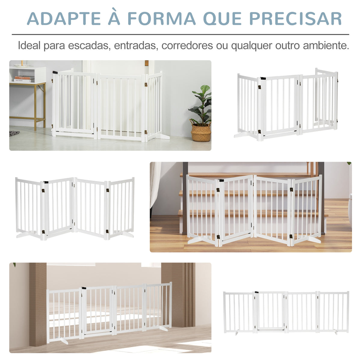 Barreira para Cães Dobrável Barreira para Cães Pequenos e Médios de 4 Painéis com Porta Barreira de Segurança em Madeira para Escadas e Corredores 237,5x36x80 cm Branco — foto 4