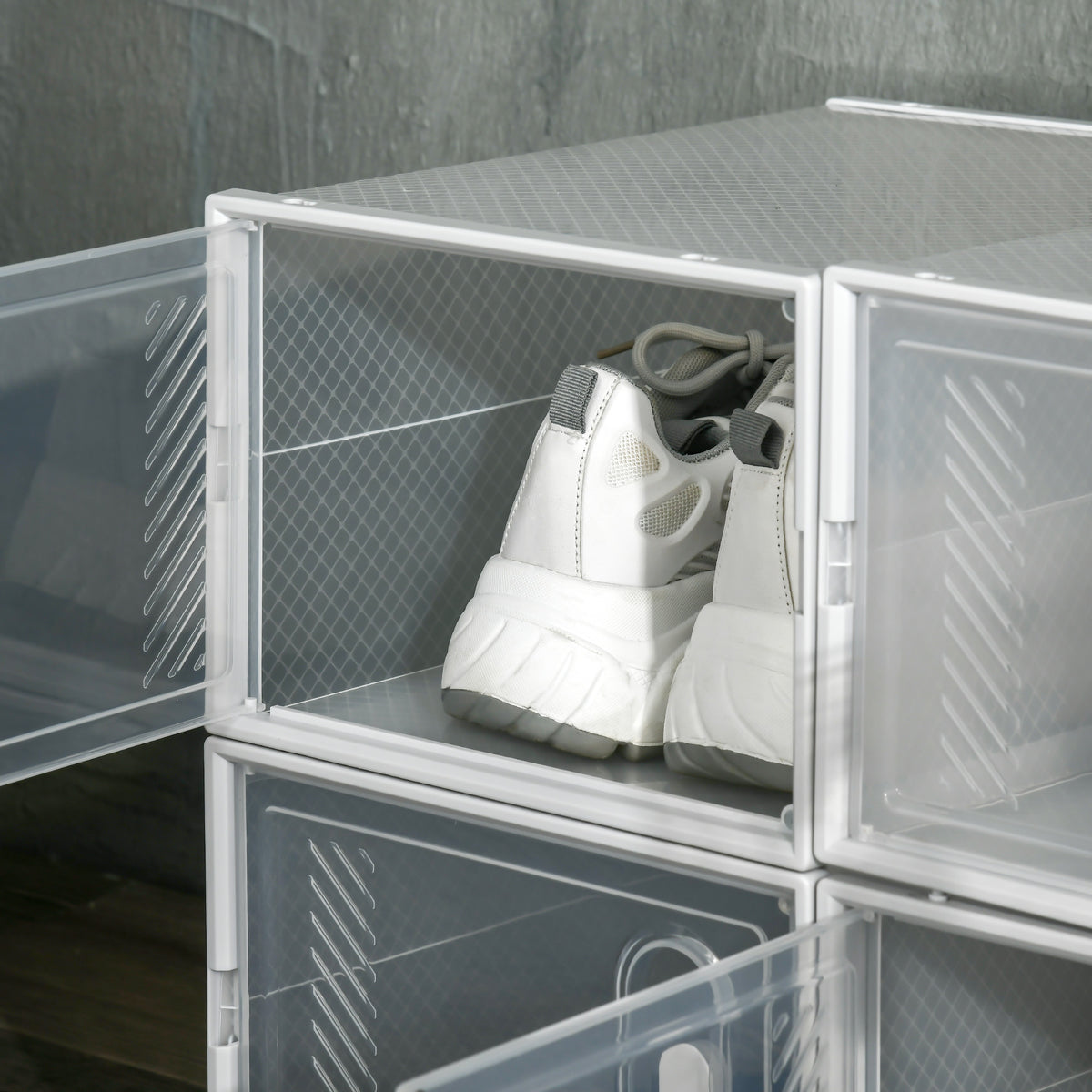 Armário Modular de Plástico Sapateira Modular com 8 Cubos Portas Magnéticas Organizador de Sapatos para Entrada Corredor Dormitório 25x35x19cm Transparente — foto 8