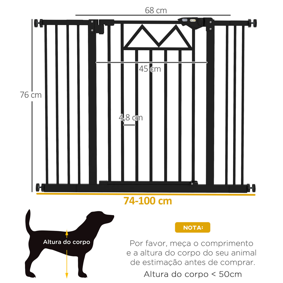 Barreira de Segurança Extensível Barreira para Animais de Estimação com Fecho Automático e Sistema de Duplo Bloqueio para Porta Corredor Escada 74-100x76 cm Preto — foto 3