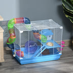 Gaiola para Hamster, Casa para Hamster com Túnel, Comedouro, Bebedouro, Casinha, Rampa, Roda de Exercício, Plataforma e Alça, Bandeja Removível, para Ratos e Gerbos, 46x30x37 cm, Azul — foto 2