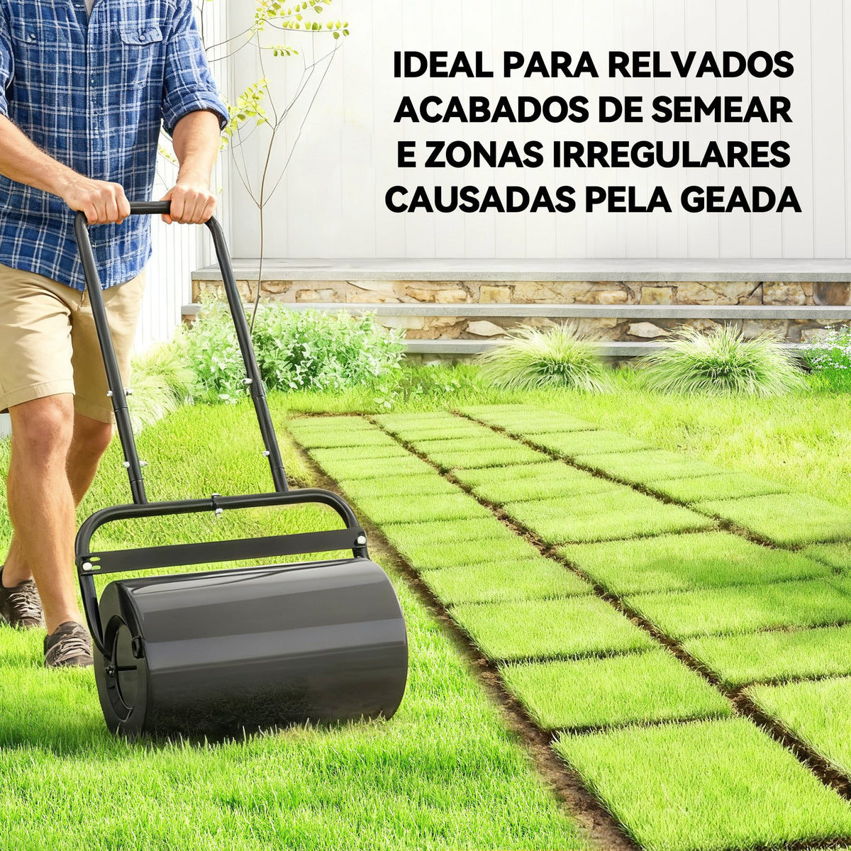 Rolo para Relva Largura 58cm Ø32cm Rolo para Relvado 38L Preenchível de Areia ou Água com Guiador em U para Jardim Preto — foto 5