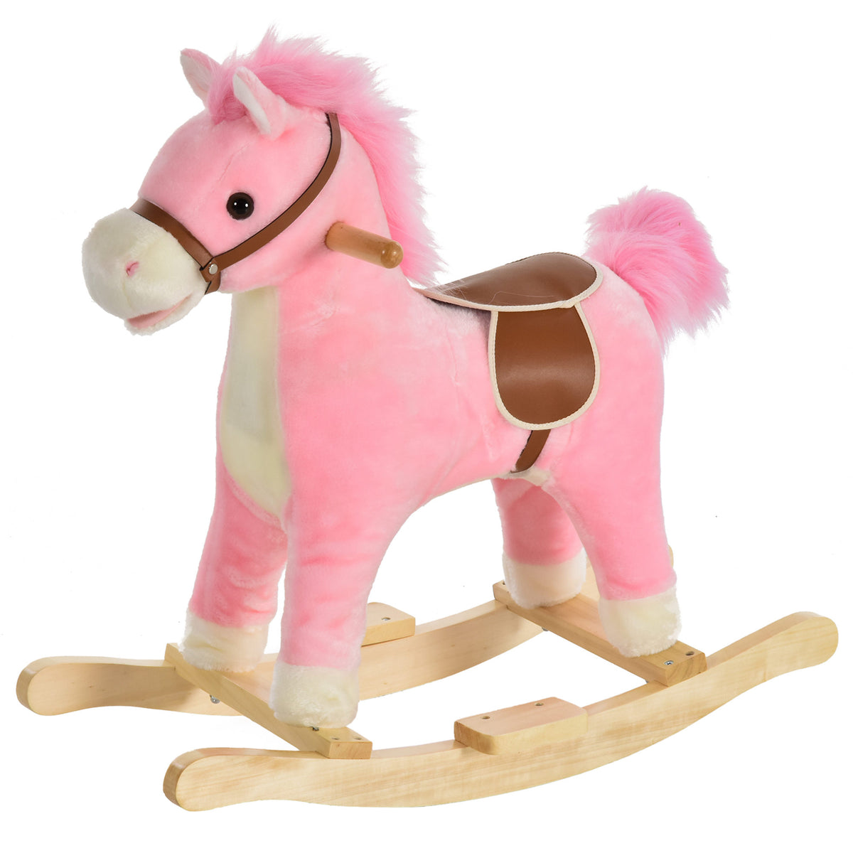 Cavalo Baloiço para Crianças acima de 36 Meses Cavalo Baloiço de Pelúcia Suave com Música Relinchos Sons de Galope Boca e Cauda Móveis 65x32,5x61 cm Rosa — foto 1