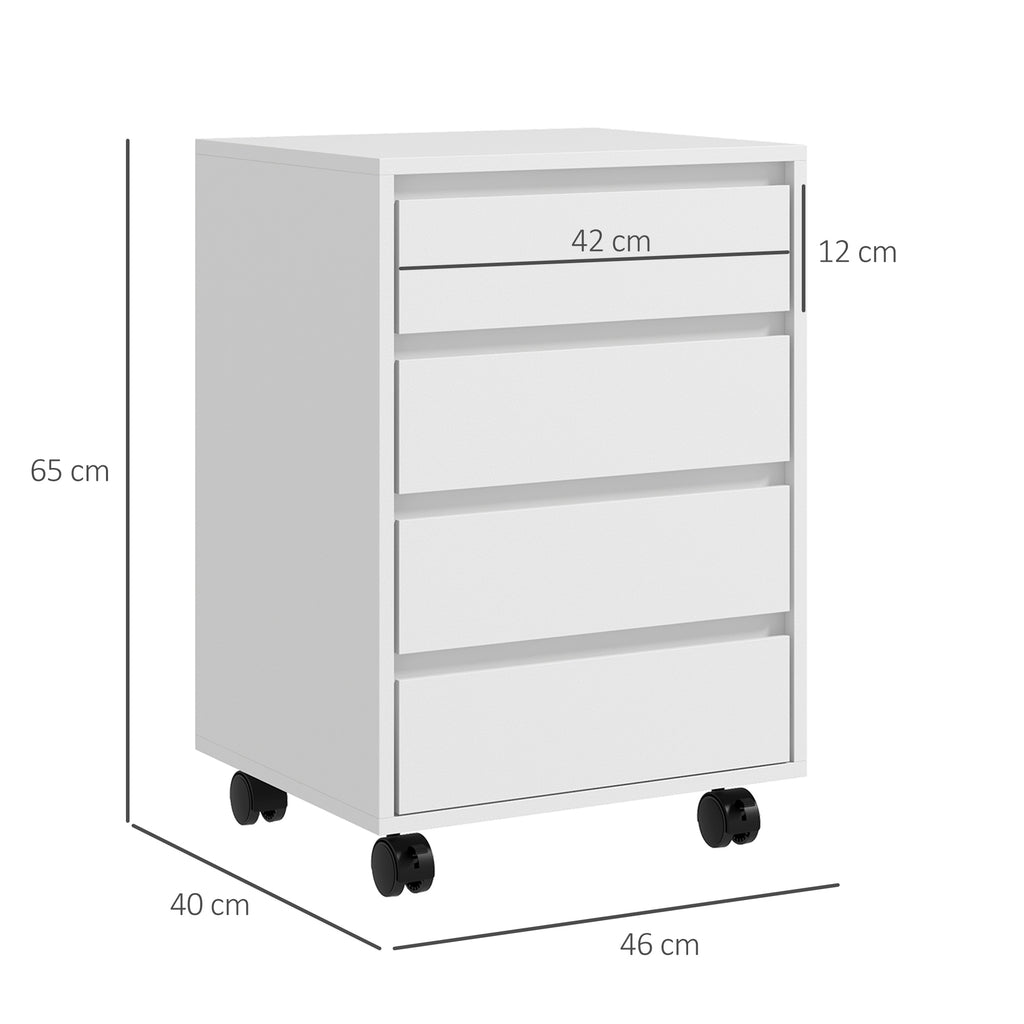 Bloco de Gavetas de Escritório com 4 Gavetas Bloco de Gavetas para Secretária com Rodas Arquivador Móvel para Estudo 46x40x65 cm Branco — foto 3