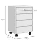 Bloco de Gavetas de Escritório com 4 Gavetas Bloco de Gavetas para Secretária com Rodas Arquivador Móvel para Estudo 46x40x65 cm Branco — foto 3