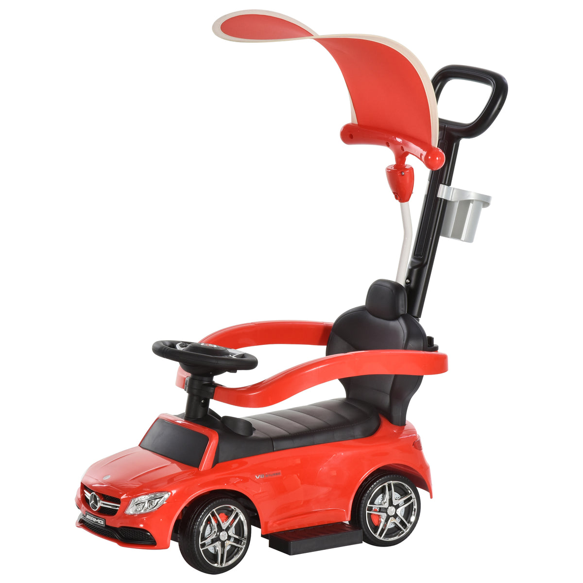 Carrinho para crianças com mais de 1 ano Carrinho de bebê Design de automóvel 3 em 1andarinho Função de buzinha com capuz Suporte para copos 84x40x83 cm cor vermelho — foto 1