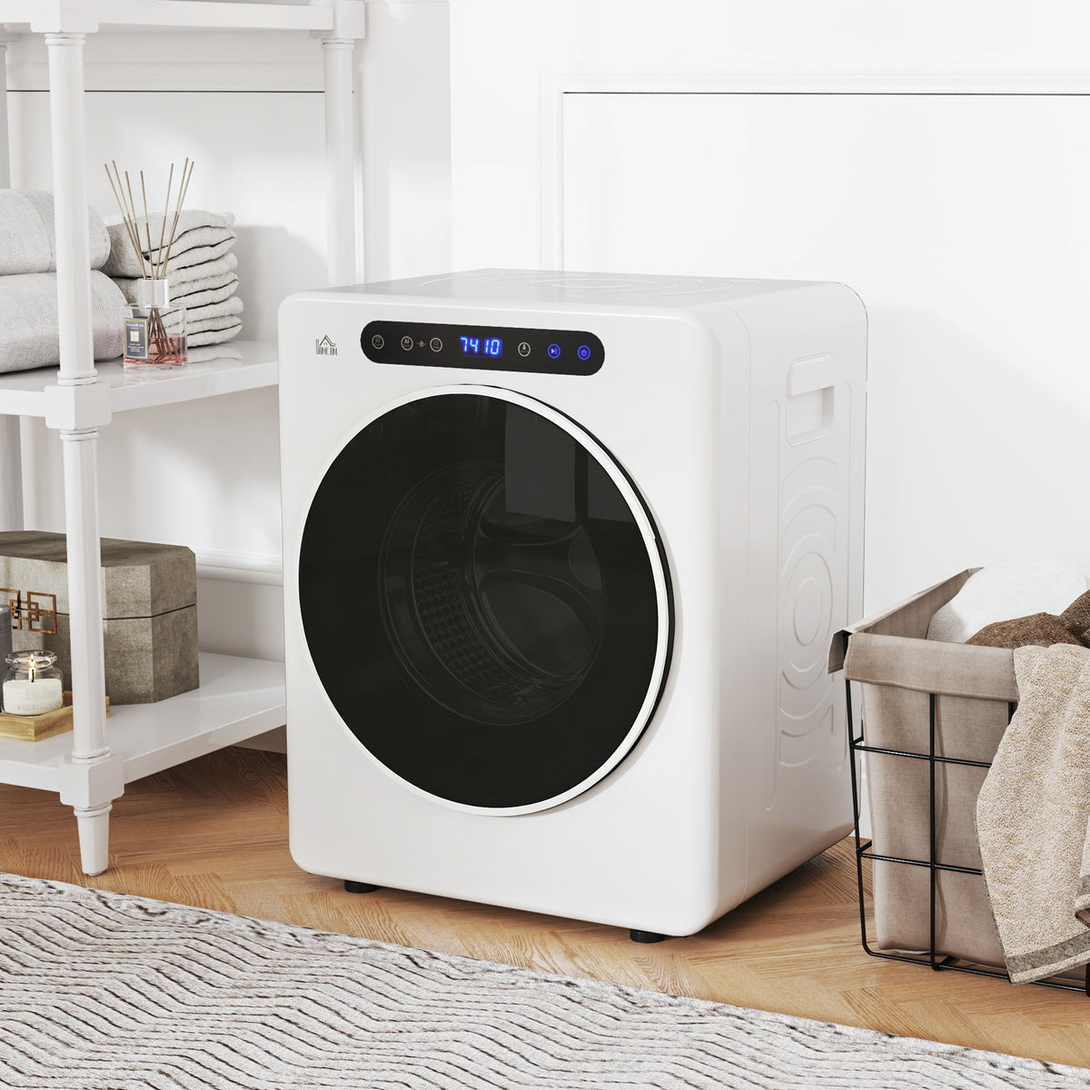 Máquina de Secar por Evacuação 3 KG Secadora de Roupa 1000W Função Antirrugas Função Esterilizar Temporizador Ecrã LED Tátil Tambor Aço Inoxidável 49x43x61 cm Branco — foto 2