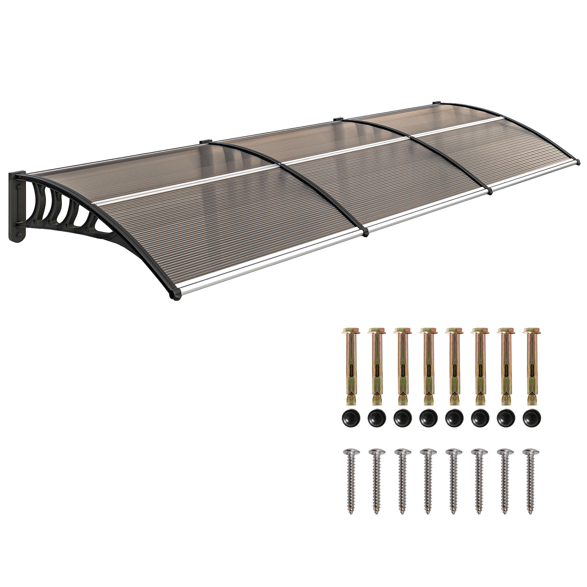 Marquise para Exterior de Portas e Janelas, 303x96 cm, Cobertura de Proteção contra Sol e Chuva, com Painel de Policarbonato e Barras de Alumínio, Castanho — foto 1
