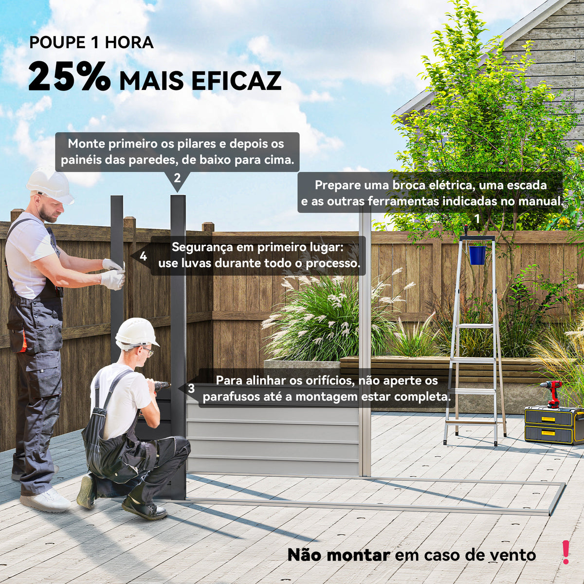 Abrigo de Jardim 2,7m² 249x121x183 cm Abrigo de Exterior com Porta Dupla 2 Ventilaç4oes e Trava Abrigo para Pátio Cinza — foto 4