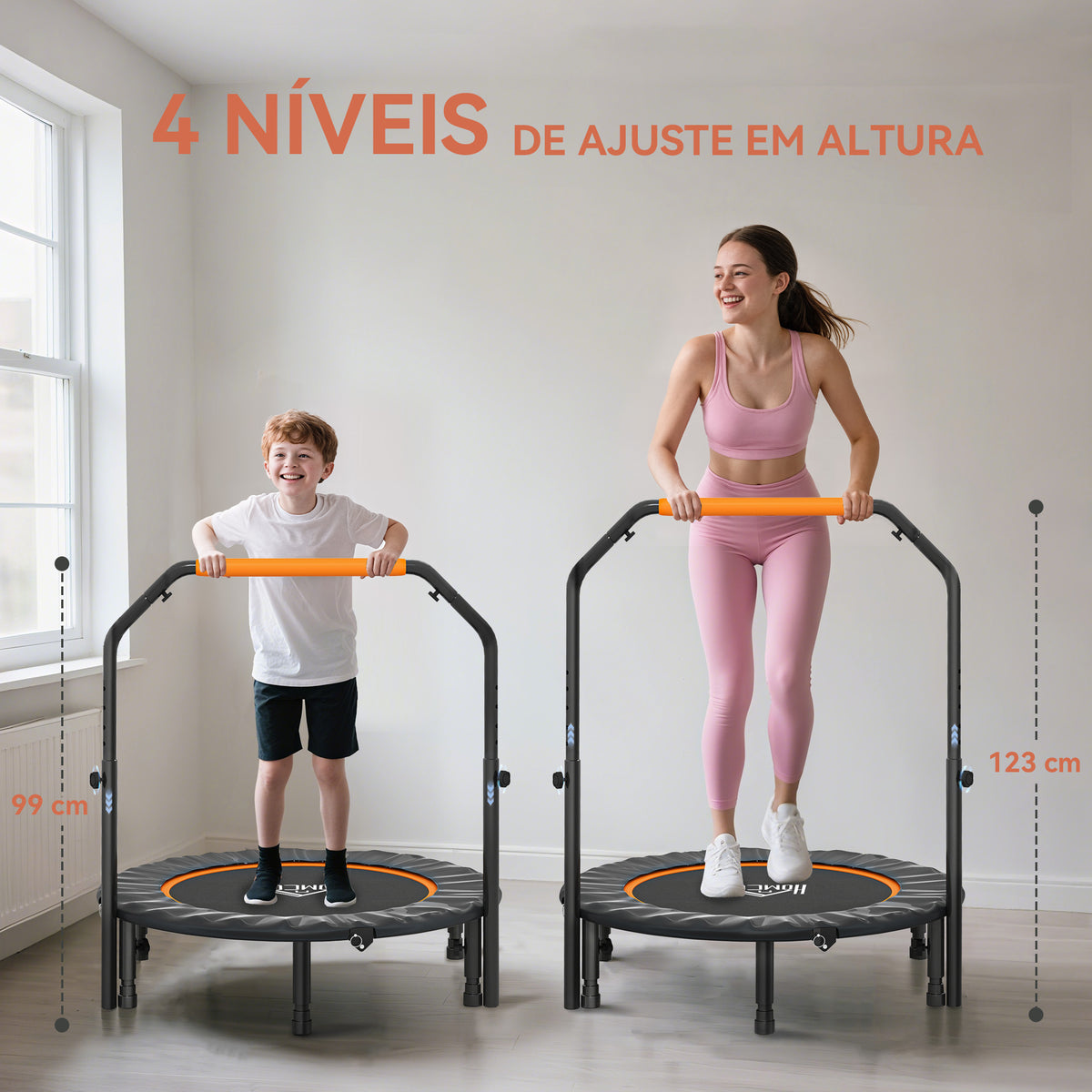 Trampolim Fitness Ø102 Trampolim Dobrável com Pega Ajustável em 4 Níveis Estrutura de Aço para Treino de Pernas Corpo em Casa Escritório Ginásio Preto e Laranja — foto 4