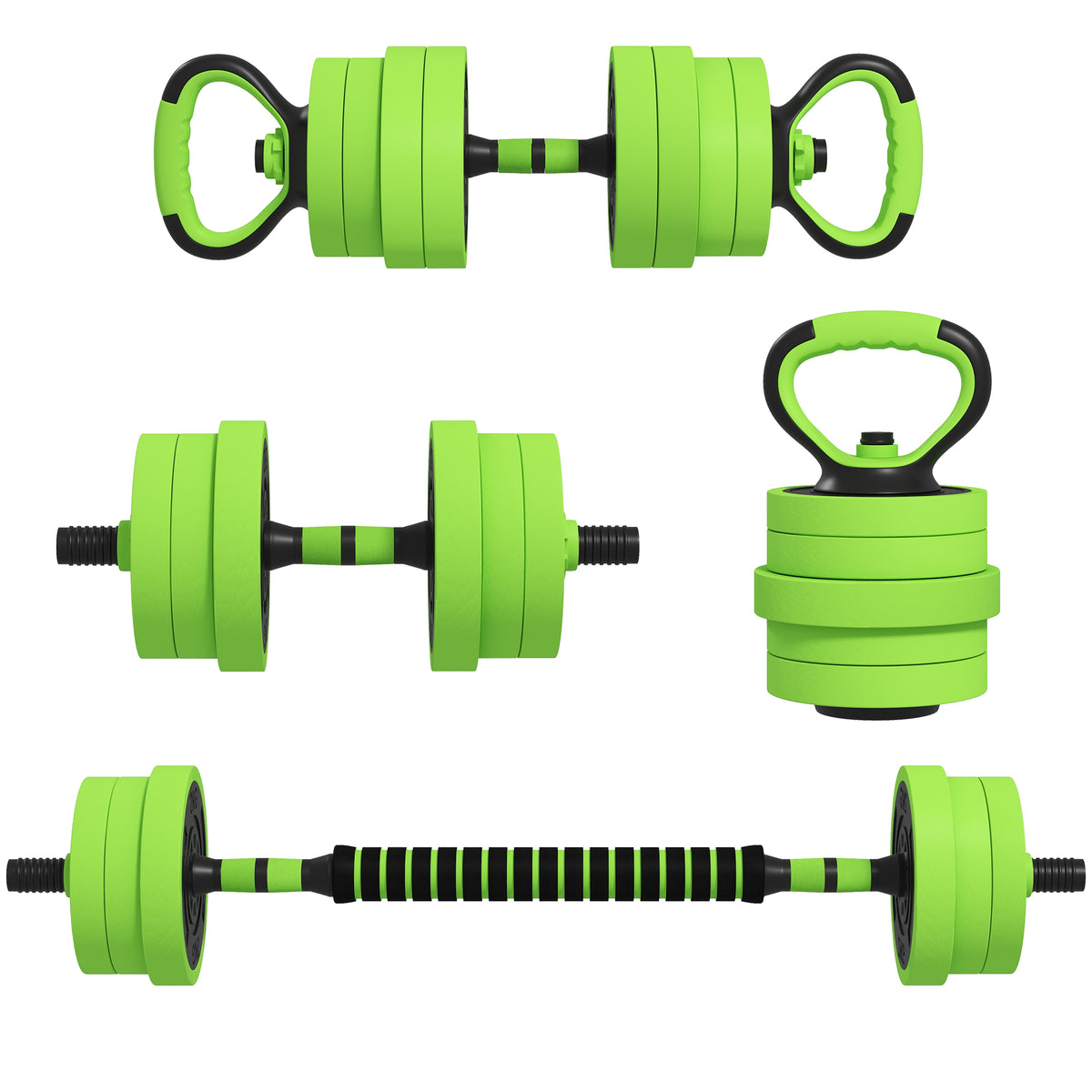 Conjunto de Halteres 20kg 4 em 1 Conjunto de Pesos com Kettlebell Barra de Pesos para Treino de Força em Casa Ginásio Escritório Verde — foto 1