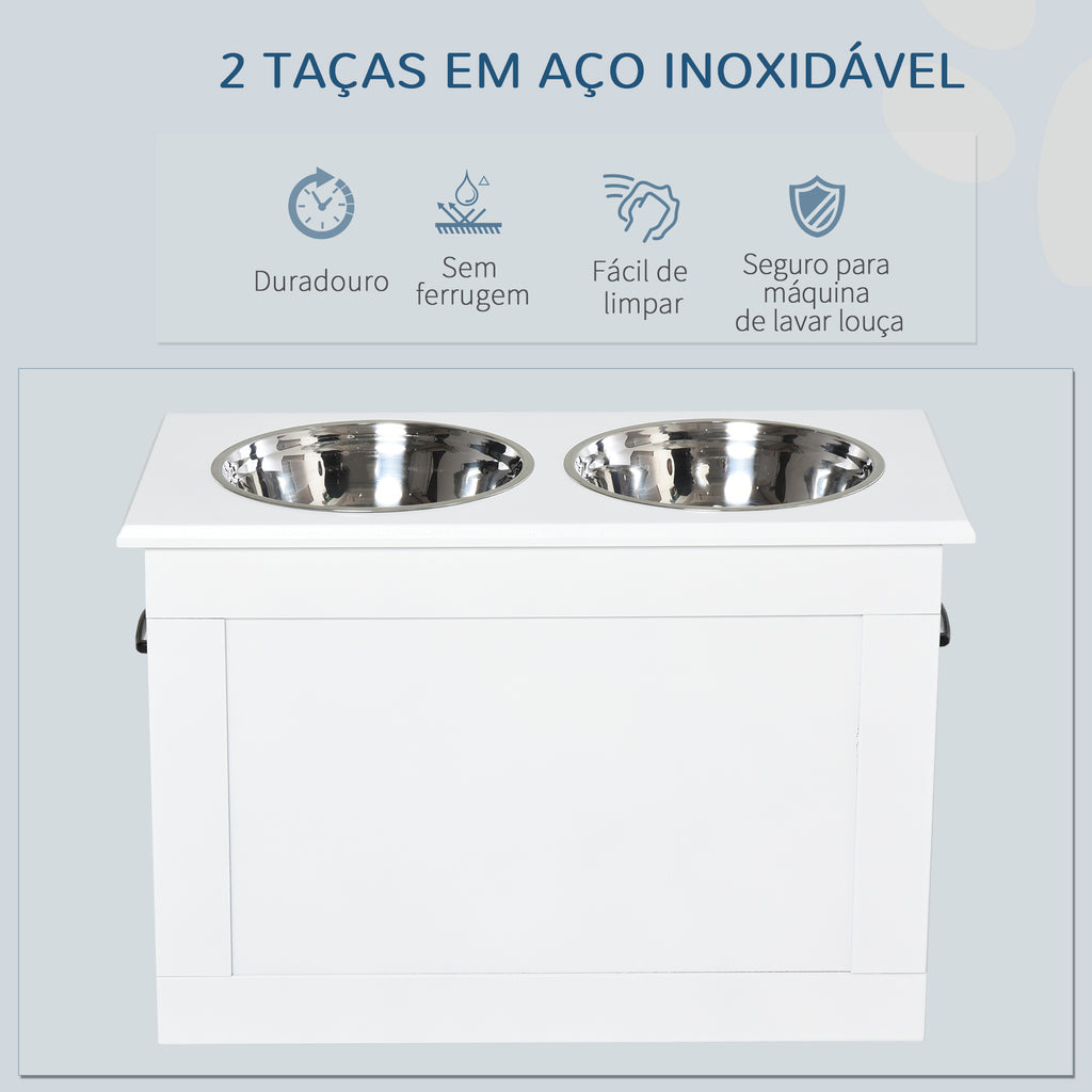 Comedouro Elevado para Cães Comedouro para Cães com 2 Tigelas de Aço Inoxidável e Espaço de Armazenamento Oculto 60x30x41 cm Branco — foto 5