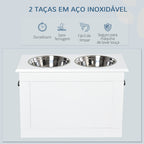 Comedouro Elevado para Cães Comedouro para Cães com 2 Tigelas de Aço Inoxidável e Espaço de Armazenamento Oculto 60x30x41 cm Branco — foto 5