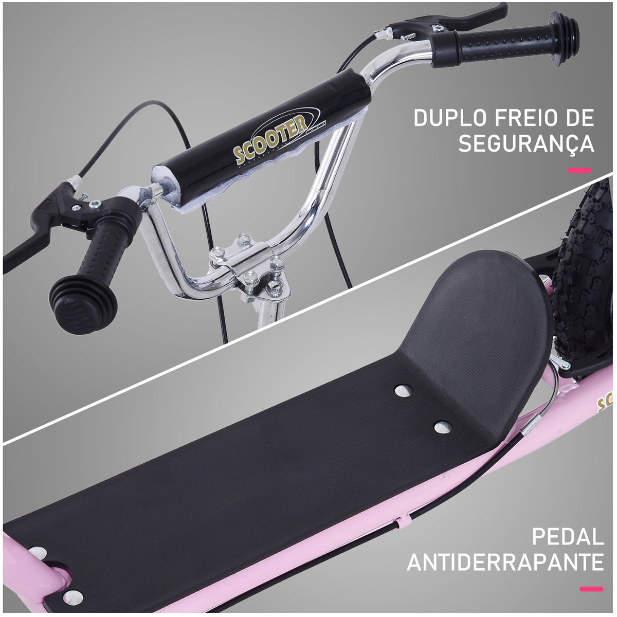 Trotinete com 2 Rodas de 16 Polegadas Trotinete para Crianças com Altura Ajustável e Freio 143x58x92-100 cm Rosa — foto 6