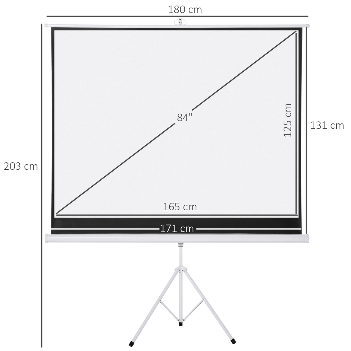 Tela de Projeção Dobrável 84 Polegadas Tela de Projeção Formato 4:3 com Altura Ajustável para Cinema em Casa Apresentações 180x203 cm Branco — foto 3