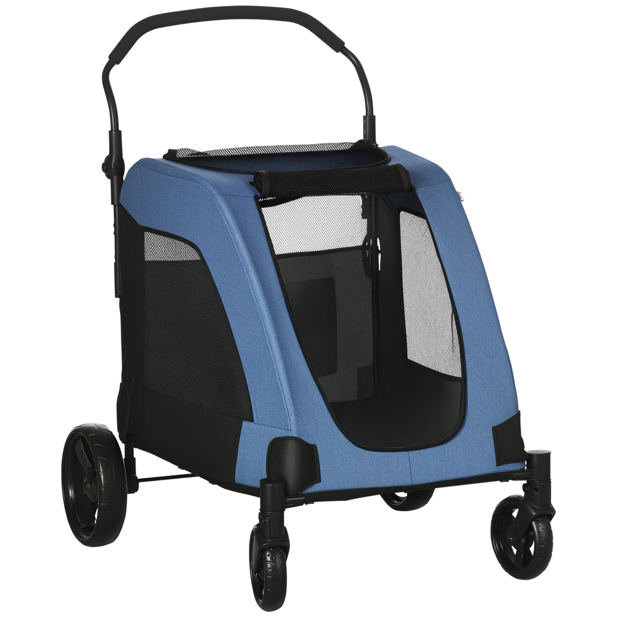 Carrinho para Animais de Estimação para Cães Gatos 4 Janelas Transpiráveis Boa Ventilação Porta Grande Almofada Removível 98x82x110cm Azul — foto 1