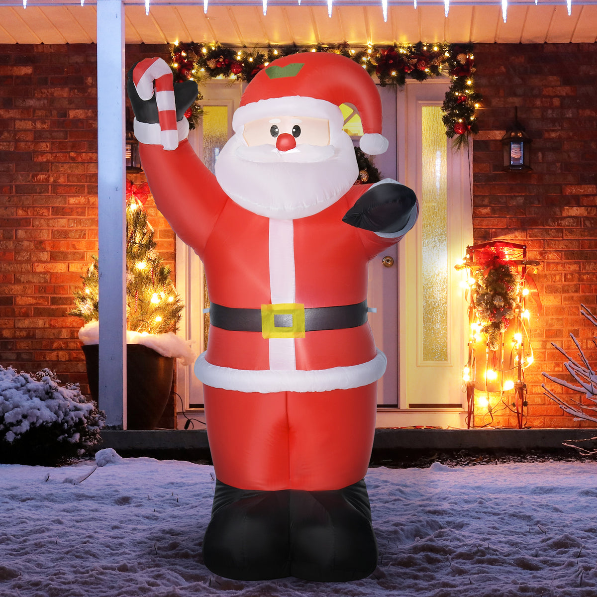 Pai Natal Insuflável 240 cm Pai Natal Insuflável com Bengala Luzes LED e Insuflador Elétrico Decoração de Natal para Exterior e Interior Multicor — foto 2