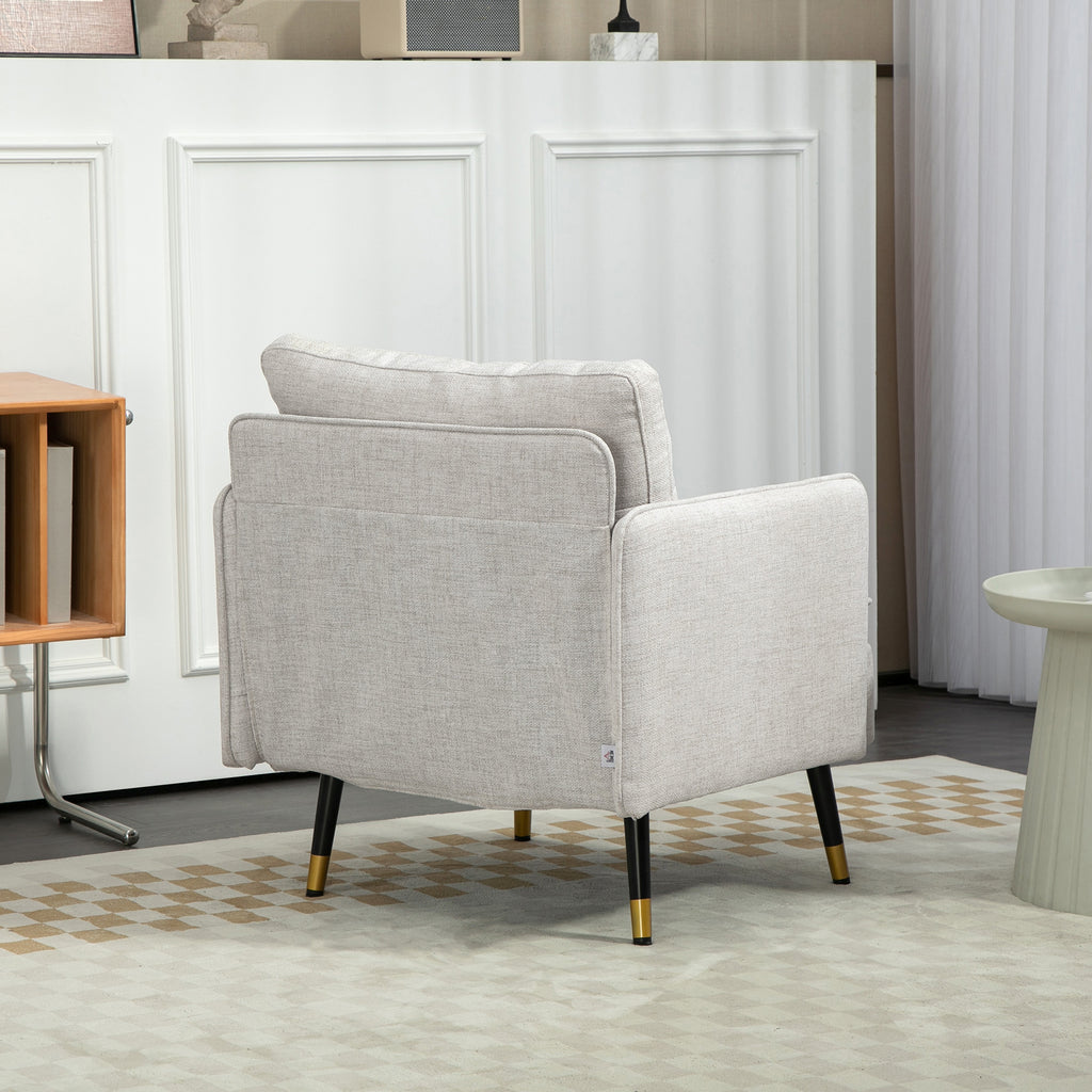 Poltrona Sala de Estar Poltrona Relax com Apoio para os Braços Assento Acolchoado e Pés de Aço Sofá Individual Moderno para Dormitório 76x68x80 cm Creme — foto 7