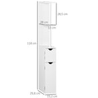 Coluna Casa de Banho com 2 Portas e 2 Prateleiras Abertas Armário Alto para Casa de Banho Sala de Estar Dormitório Estilo Moderno 15,2x29,8x118cm Branco — foto 3