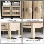 Estante para Casa de Banho de Bambu com 3 Prateleiras Abertas Estante de Arrumação Casa de Banho com Portas Ripadas 63x30x138 cm Madeira e Branco — foto 6