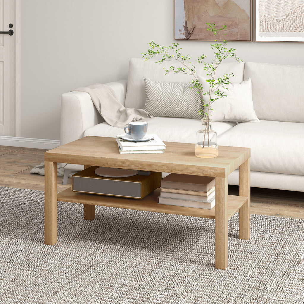 Mesa de Centro Moderna Mesa Auxiliar com Prateleira para Sala de Estar Escritório Capacidade de Carga: 50 kg 90x45x44,5 cm Madeira — foto 2