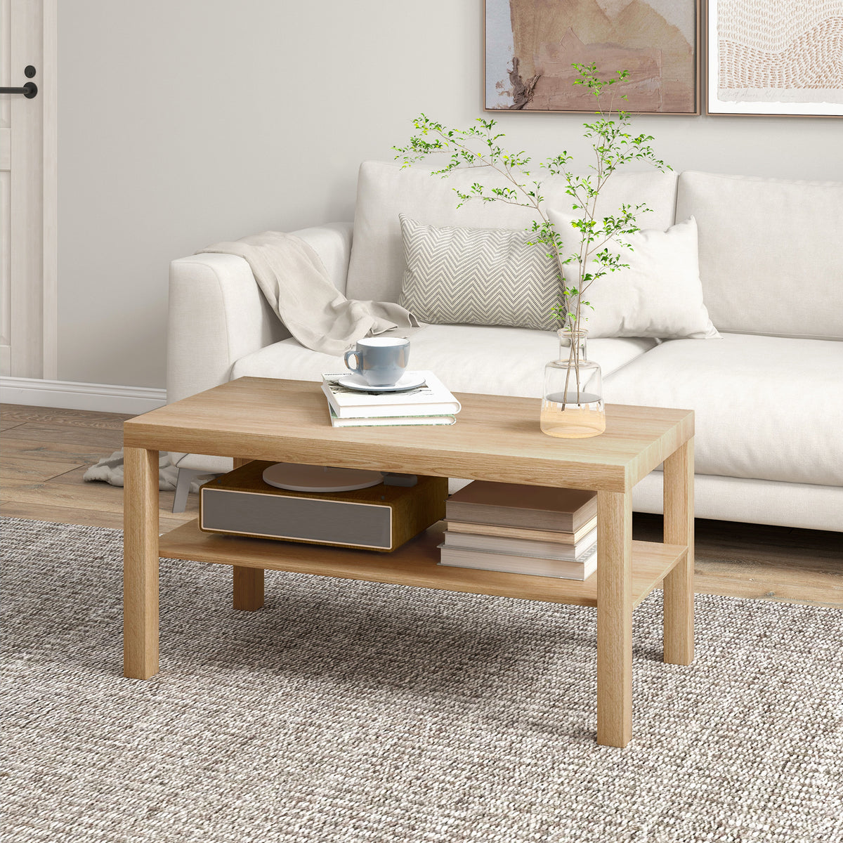 Mesa de Centro Moderna Mesa Auxiliar com Prateleira para Sala de Estar Escritório Capacidade de Carga: 50 kg 90x45x44,5 cm Madeira — foto 2