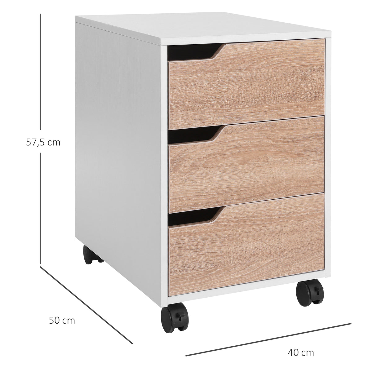 Bloco de Gavetas para Escritório Móvel de Escritório Bloco de Gavetas com 3 Gavetas e 4 Rodas 40x50x57,5 cm Madeira e Branco — foto 3
