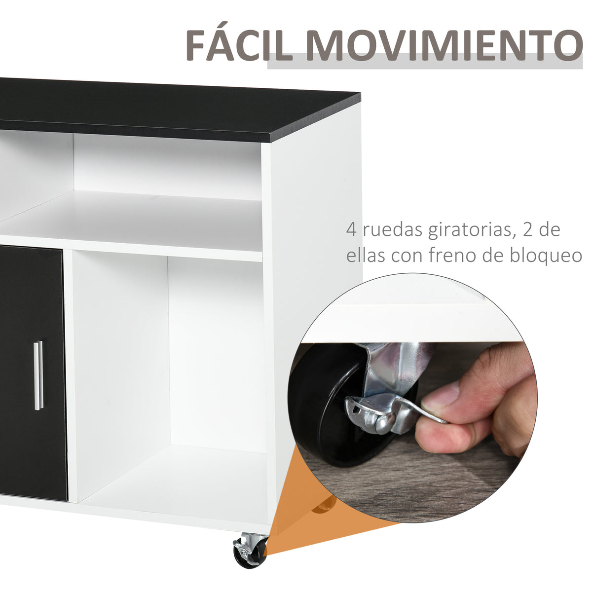 Móvel Auxiliar de Escritório Móvel Arquivador com Rodas Prateleiras Gaveta e Armário Multiuso com Grande Armazenamento 100x35x65cm Preto — foto 5