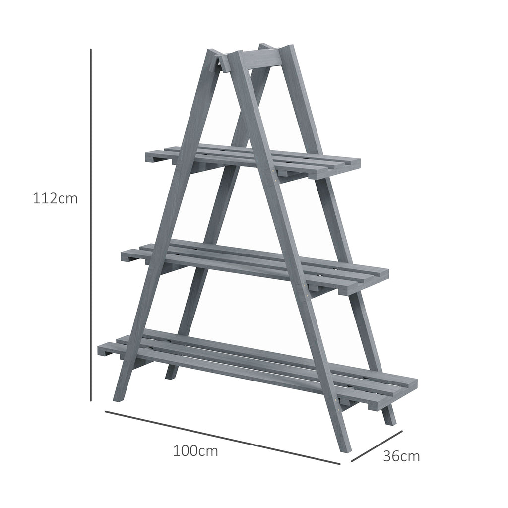 Suporte de Madeira para Plantas Dobrável Estante Decorativo para Vasos de 3 Níveis com Estrutura em Forma de A para Jardim Pátio Varanda 100x36x112 cm Cinza — foto 3