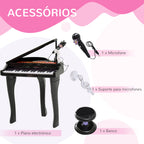 Piano para Crianças com 37 Teclas Piano Infantil com Microfone Banco Luzes 22 Músicas e Entrada para MP3 e USB 48x39x69 cm Preto — foto 7