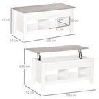 Mesa de Centro com Bancada Elevável Mesa de Centro com 2 Compartimentos Abertos Bancada de Imitação a Mármore Mesa Retangular para Sala de Estar 105x50x49cm Branco — foto 3